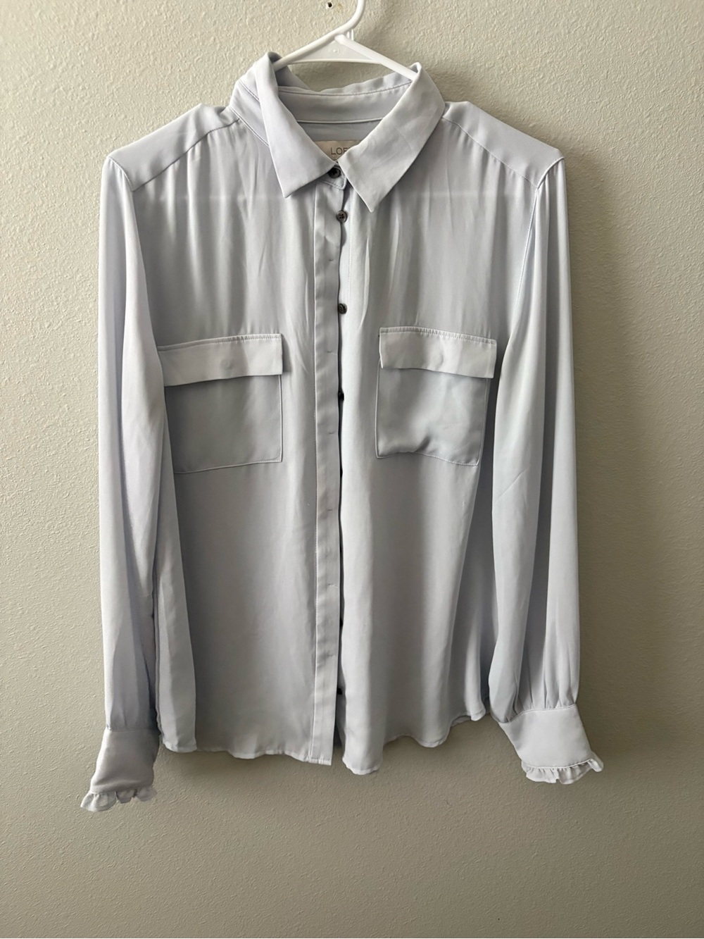 LOFT Pale blue Button-Front Pocket Blouse